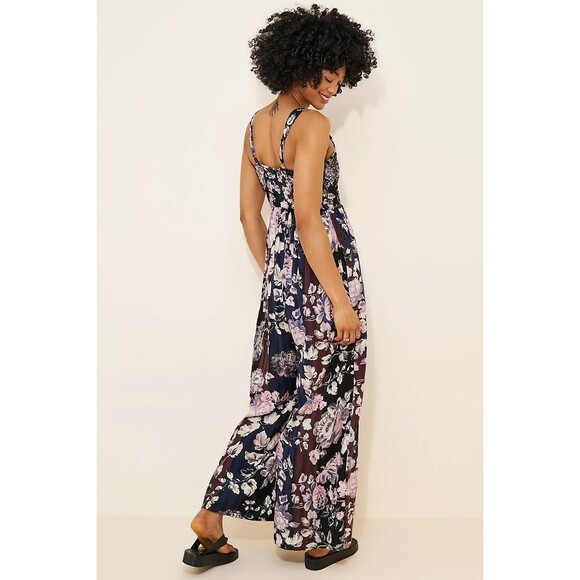 Free People Melrose Wide Leg Jumpsuit Floral Printed Ruched Black S New 282870 - Picture 3 of 9